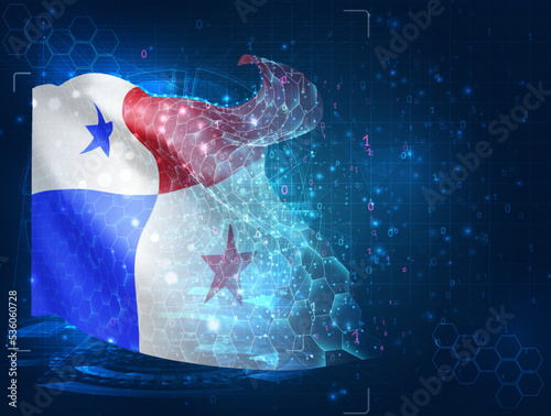 Panama,  vector flag, virtual abstract 3D object from triangular polygons on a blue background