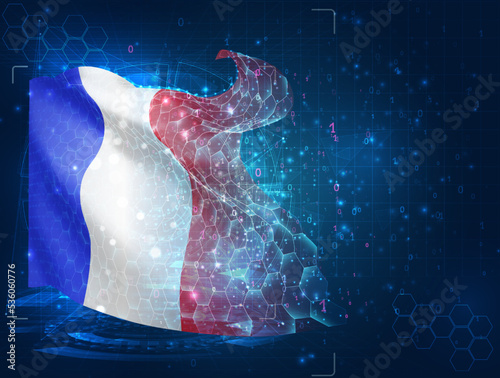 France,  vector flag, virtual abstract 3D object from triangular polygons on a blue background