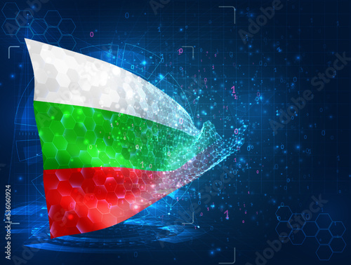 Bulgaria,  vector flag, virtual abstract 3D object from triangular polygons on a blue background