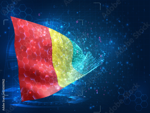 Guinea   vector flag  virtual abstract 3D object from triangular polygons on a blue background