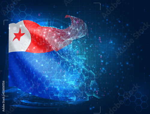 Chile,  vector flag, virtual abstract 3D object from triangular polygons on a blue background