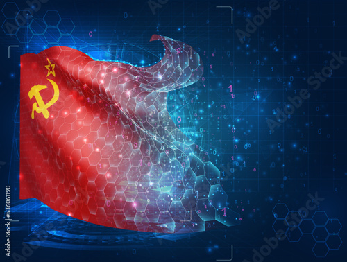 USSR,  vector flag, virtual abstract 3D object from triangular polygons on a blue background