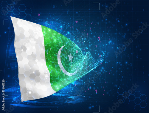 Pakistan,  vector flag, virtual abstract 3D object from triangular polygons on a blue background