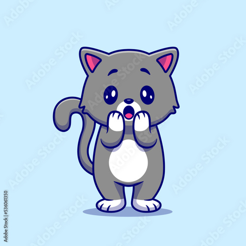 Cute Cat Shock Cartoon Vector Icon Illustration. Animal 
Nature Icon Concept Isolated Premium Vector. Flat Cartoon 
Style