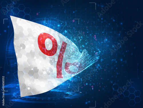 Discount,  vector flag, virtual abstract 3D object from triangular polygons on a blue background