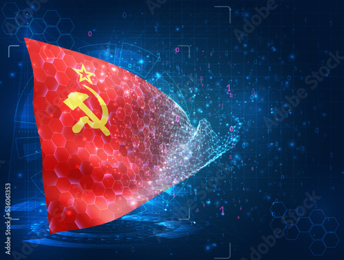 USSR,  vector flag, virtual abstract 3D object from triangular polygons on a blue background