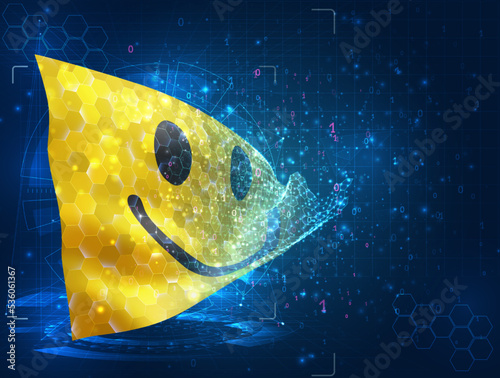 Smile,  vector flag, virtual abstract 3D object from triangular polygons on a blue background