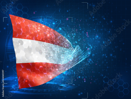 Austria,  vector flag, virtual abstract 3D object from triangular polygons on a blue background