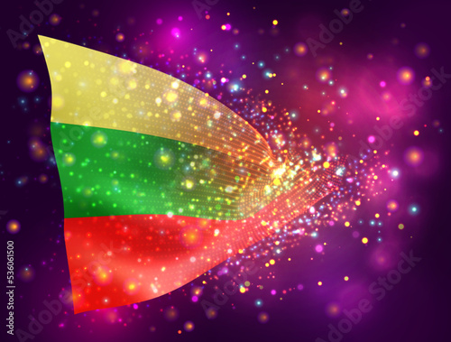 Bulgaria, vector 3d flag on pink purple background with lighting and flares