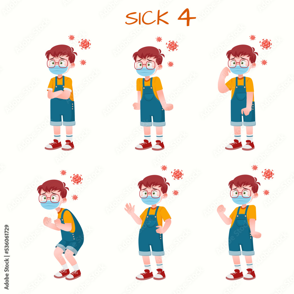 Set of kid boys showing sick expression.Vector illustration. Set of kid boys showing sick expression.Vector illustration.