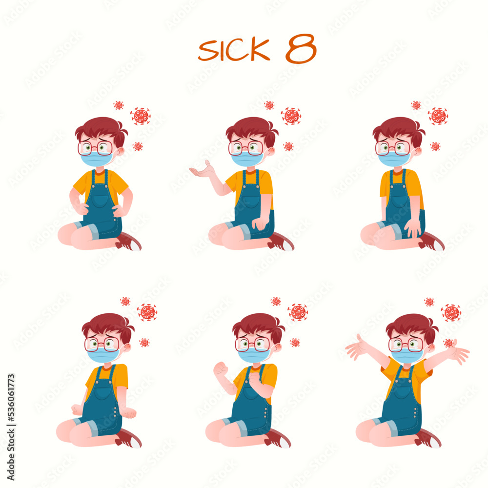 Set of kid boys showing sick expression.Vector illustration. Set of kid boys showing sick expression.Vector illustration.