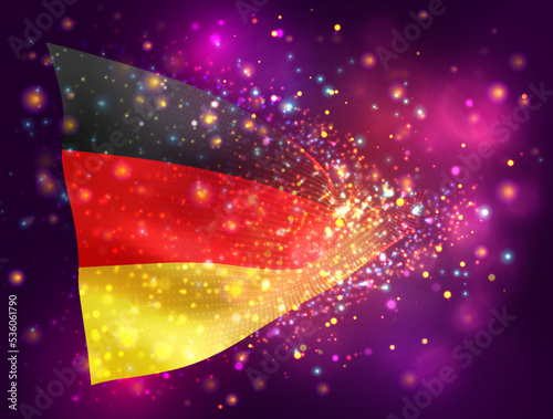 Germany, vector 3d flag on pink purple background with lighting and flares