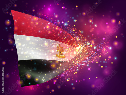 Egypt, vector 3d flag on pink purple background with lighting and flares