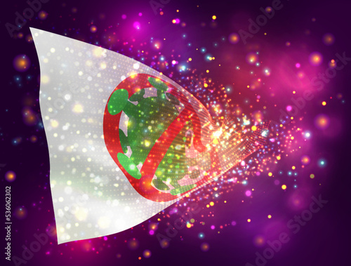 Virus, on vector 3d flag on pink purple background with lighting and flares