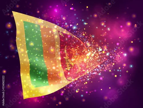 Sri Lanka, vector 3d flag on pink purple background with lighting and flares