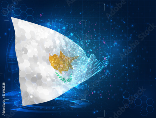 Cyprus,  vector flag, virtual abstract 3D object from triangular polygons on a blue background