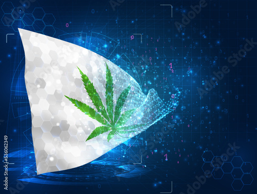 Сannabis,  vector flag, virtual abstract 3D object from triangular polygons on a blue background