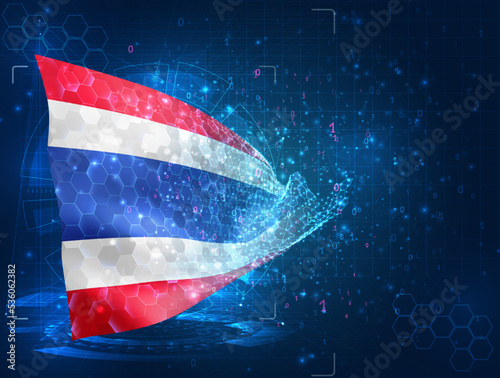 Thailand,  vector flag, virtual abstract 3D object from triangular polygons on a blue background