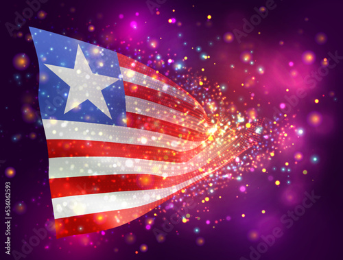 Liberia, vector 3d flag on pink purple background with lighting and flares
