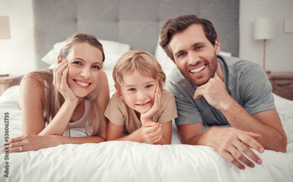 Love, bed and portrait of relax happy family with smile, happiness and enjoy quality time together in Australia hotel bedroom. Holiday, vacation and bonding for group of people, parents and kid child Love, bed and portrait of relax happy family with smile, happiness and enjoy quality time together in Australia hotel bedroom. Holiday, vacation and bonding for group of people, parents and kid child