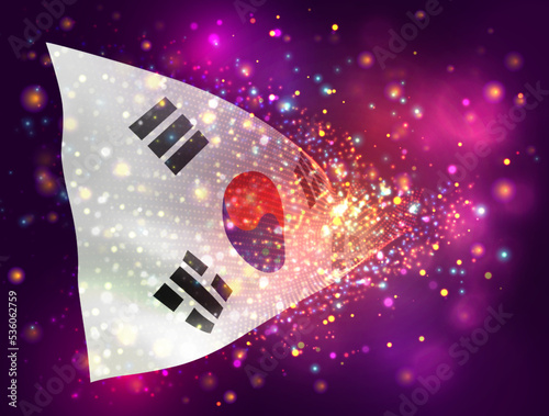 Korea, vector 3d flag on pink purple background with lighting and flares
