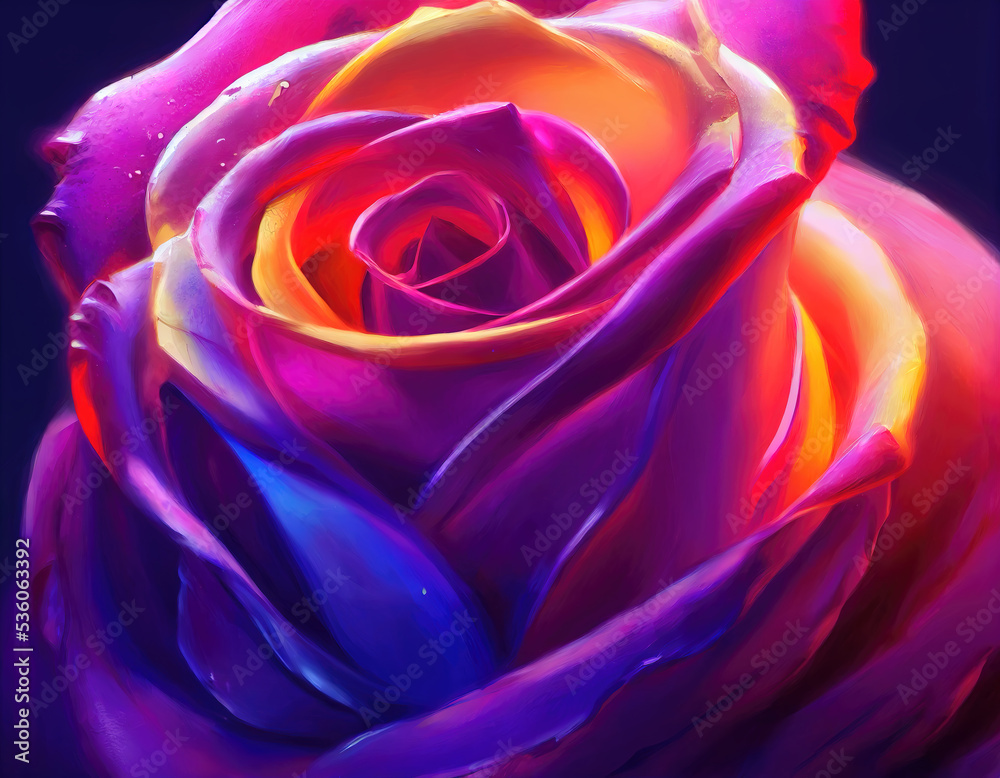 Naklejka premium colorful red pink rose zoomed scene, fairytale style