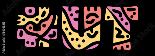 UT Hashtag. Doodle isolate text. Colored curves decorative doodle letters. Hashtag #UT is abbreviation for the US American state Utah for print, booklet, banner, flyer.