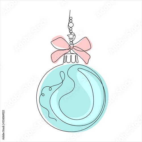 Continuous one Line drawing of Christmas Ball. Line art illustration for Christmas design. Vector illustration.
