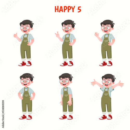 Set of kid boys showing cheerful expression.Vector illustration.