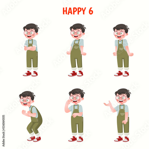 Set of kid boys showing cheerful expression.Vector illustration.