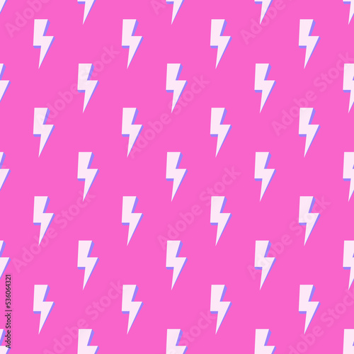Lightning seamless pattern. Pink background with electric lightning bolts. Thunder vector pattern, wallpaper. Bolt symbol background.