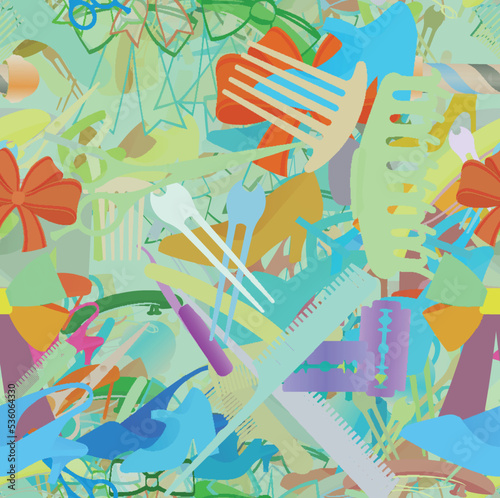 Background pattern abstract seamless design texture. Theme is about slingback shoes, razor blade, ladies, scissors
