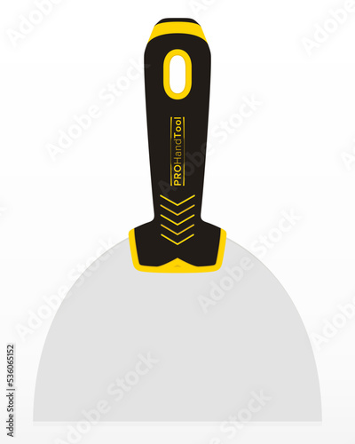 Putty Knife on White Background. Putty Scraper Isolated. Drywall Trowel, Spatula. Repair Tool Sign