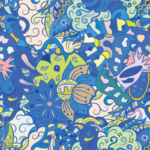 Tracery seamless pattern. Mehndi design. Ethnic doodle texture. Curved doodling background. Vector