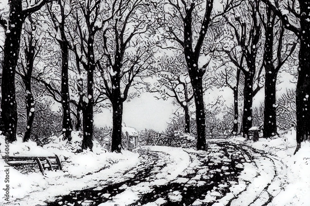 Fototapeta winter car and road of snow