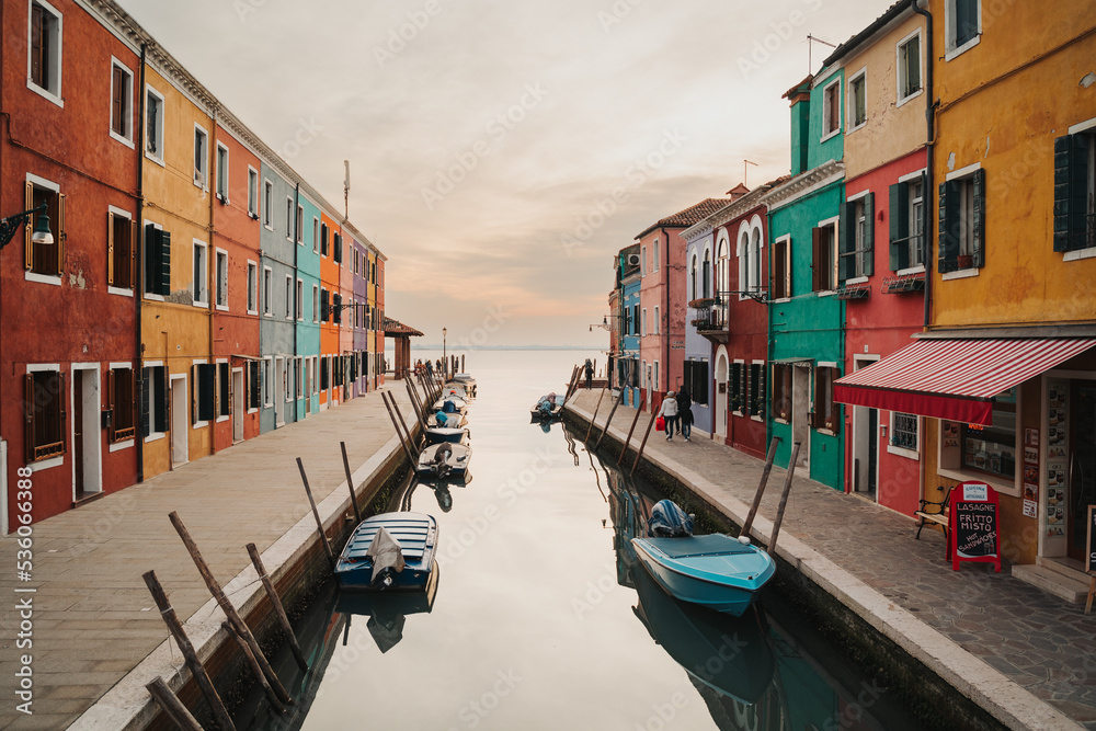 Streets of Burano in Venice Italy