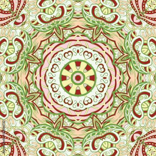 Seamless tile texture. Tracery mehndi design image. Ethnic doodle art. Curved doodling picture. Vector