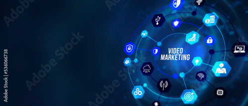 Internet, business, Technology and network concept. Video marketing and advertising concept on screen. 3d illustration.