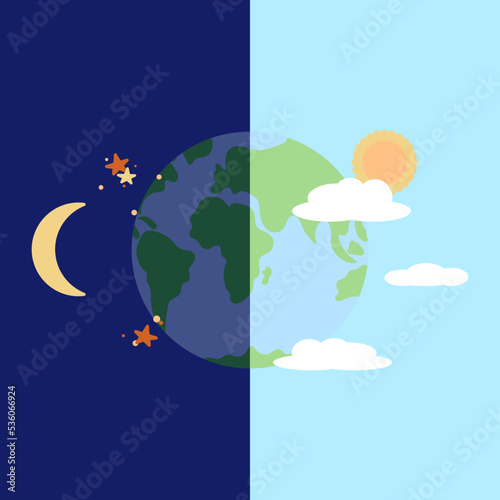 Earth collection. World vector illustration set. Day of night.