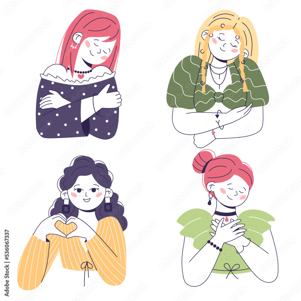 Set of women that love themselves. Concept of taking care of yourself. Set of women that love themselves. Concept of taking care of yourself.