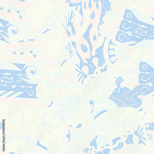 Tracery seamless pattern. Mehndi design. Pastel. 6 colors. Ethnic doodle texture. Curved doodling background. Vector