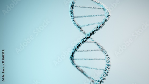Deoxyribonucleic acid DNA, structure of double helix molecule, Polynucleotide chains, atoms, strands of human genetic structure blue 3D model illustration