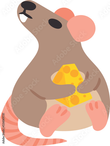 Concept of cute toothy rat with cheese. Vector illustration. Flat. Image isolated on white background. Design element photo