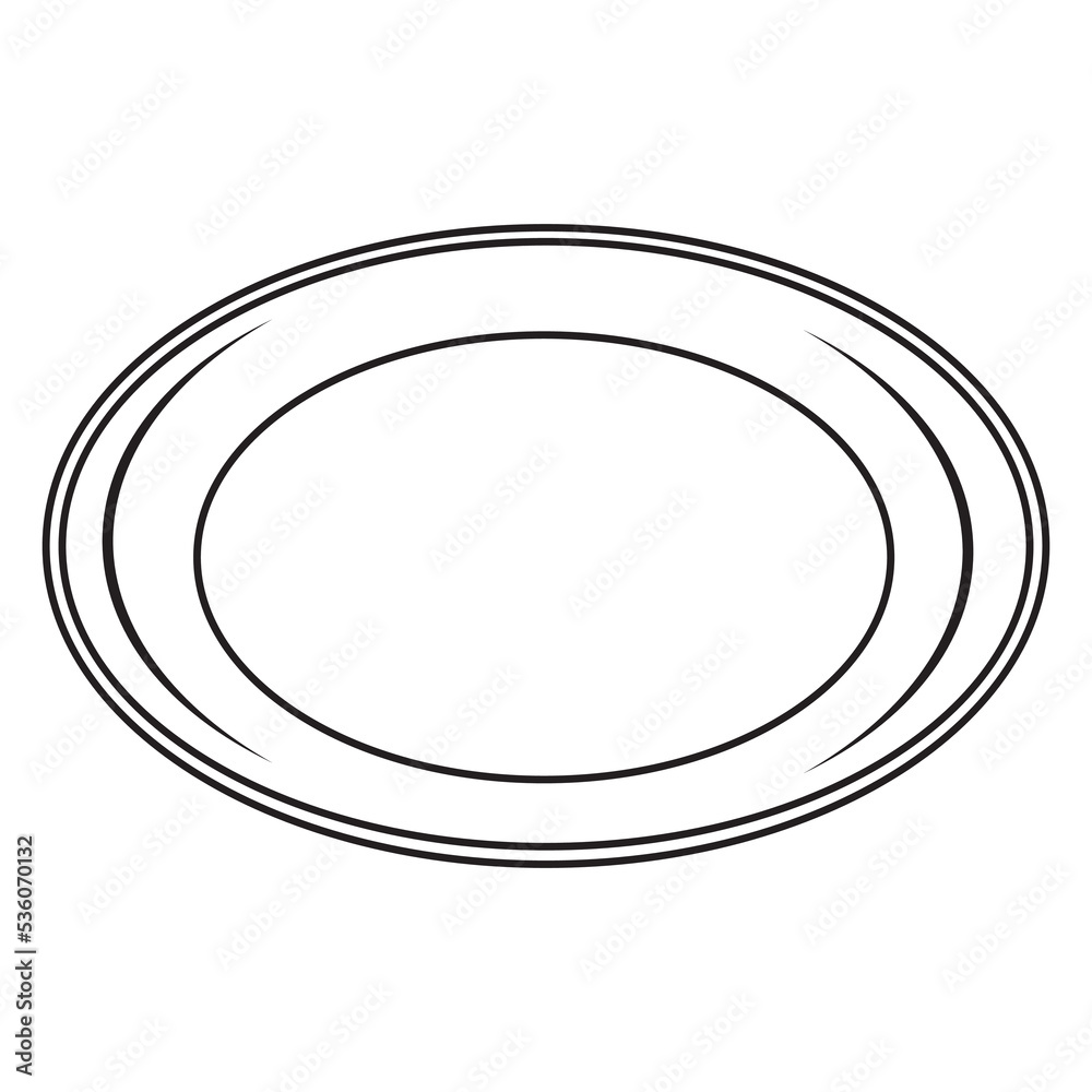 Plate, black outline, isolated vector illustration in doodle style Plate, black outline, isolated vector illustration in doodle style