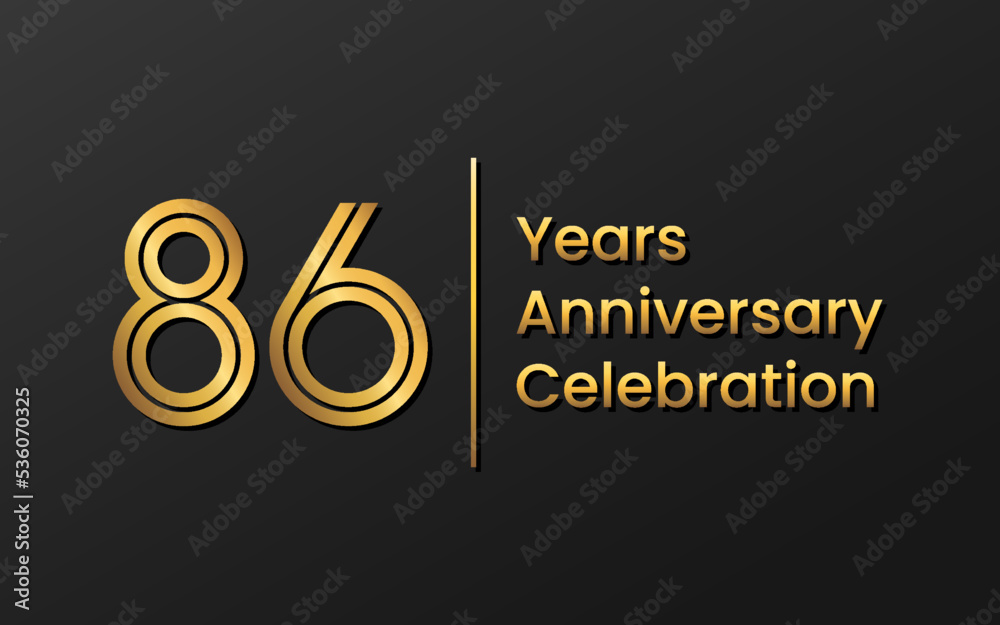 86 Years Anniversary, Perfect template design for anniversary celebration with gold color for booklet, leaflet, magazine, brochure poster, web, invitation or greeting card. Vector template 86 Years Anniversary, Perfect template design for anniversary celebration with gold color for booklet, leaflet, magazine, brochure poster, web, invitation or greeting card. Vector template