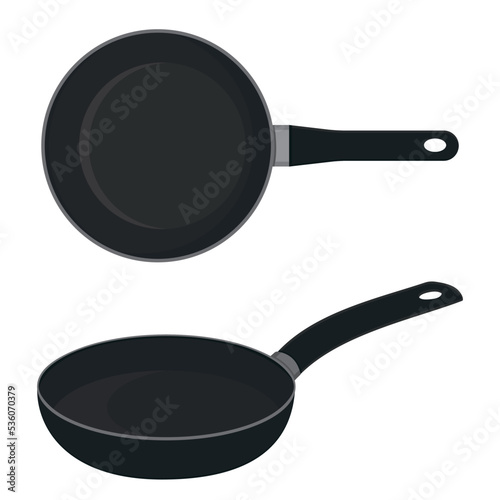 Black insulated frying pan with handle, color vector illustration