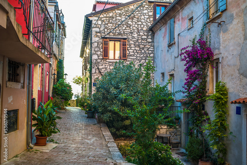 beautiful streets of the old town of Rijeka. Old houses, restaurants, narrow streets in the historic city © Piotr