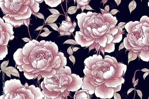 Vintage style floral seamless pattern design shabby chic roses and peonies repeating background for web and print