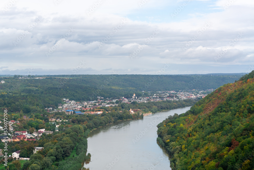 Beautiful view to the Dniester river in Zalishchyky city Ternopil region, Ukraine