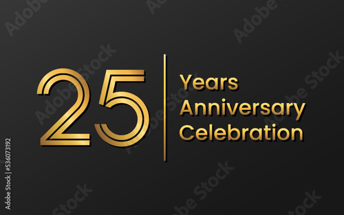 25 Years Anniversary, Perfect template design for anniversary celebration with gold color for booklet, leaflet, magazine, brochure poster, web, invitation or greeting card. Vector template